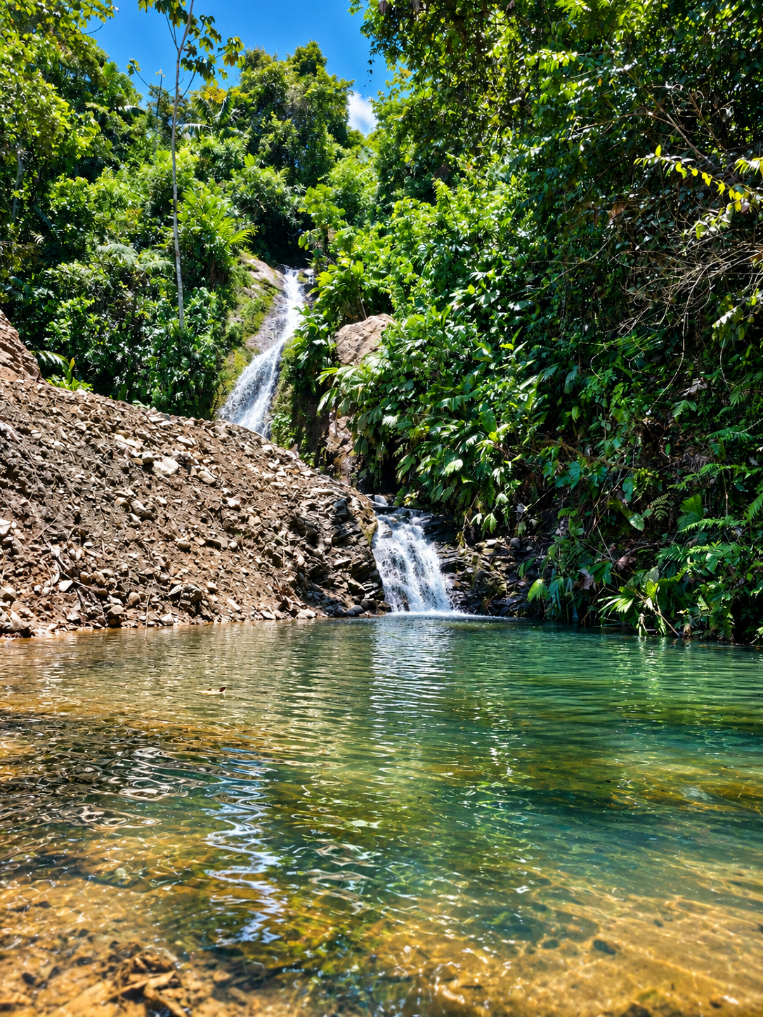 Cascada Sharup rodeada de vegetación