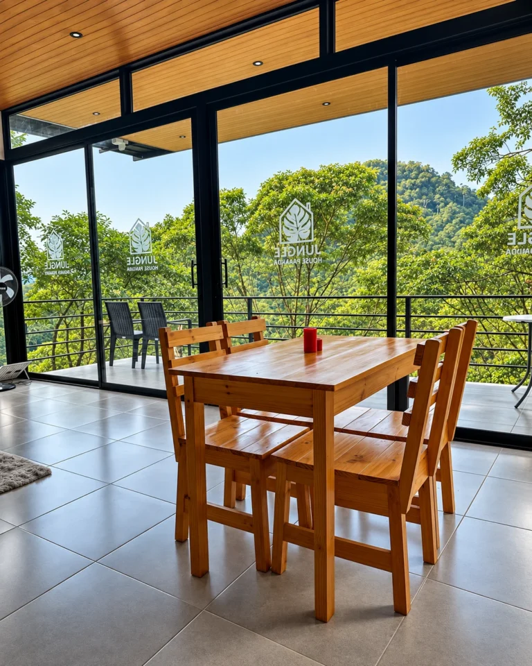 Comedor interior y terraza panorámica de Jungle House Veranda