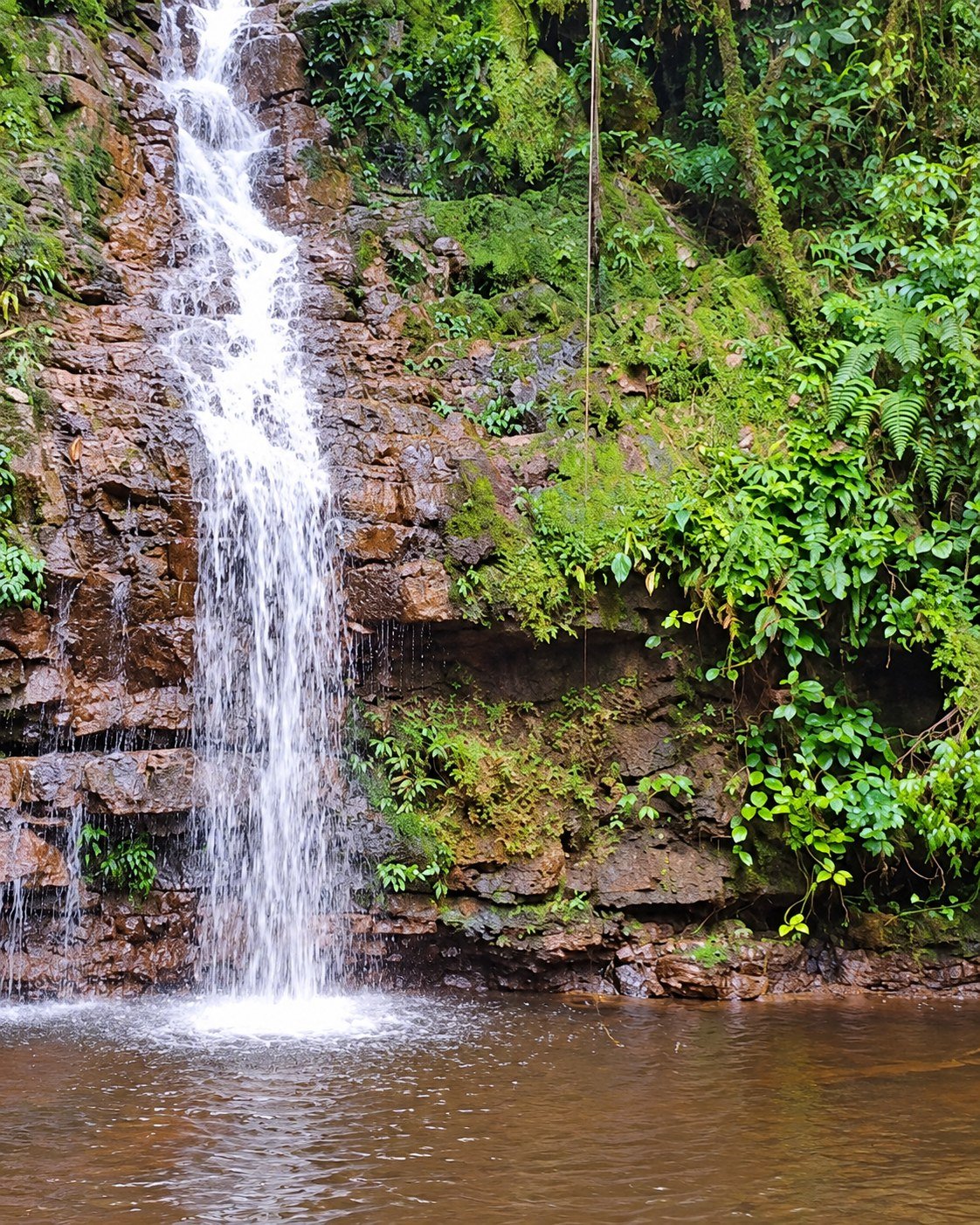 Cascada y poza natural en Peña Sallqa Gallo, río Singanguez, Chiviaza